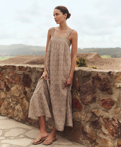 clearance coastal double gauze strappy tiered maxi dress