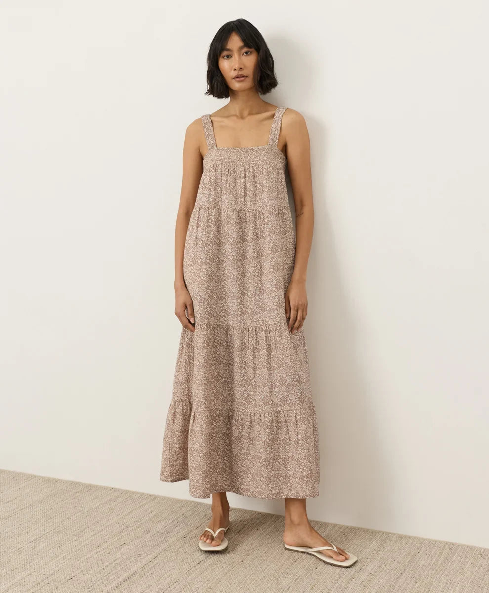 clearance coastal double gauze strappy tiered maxi dress