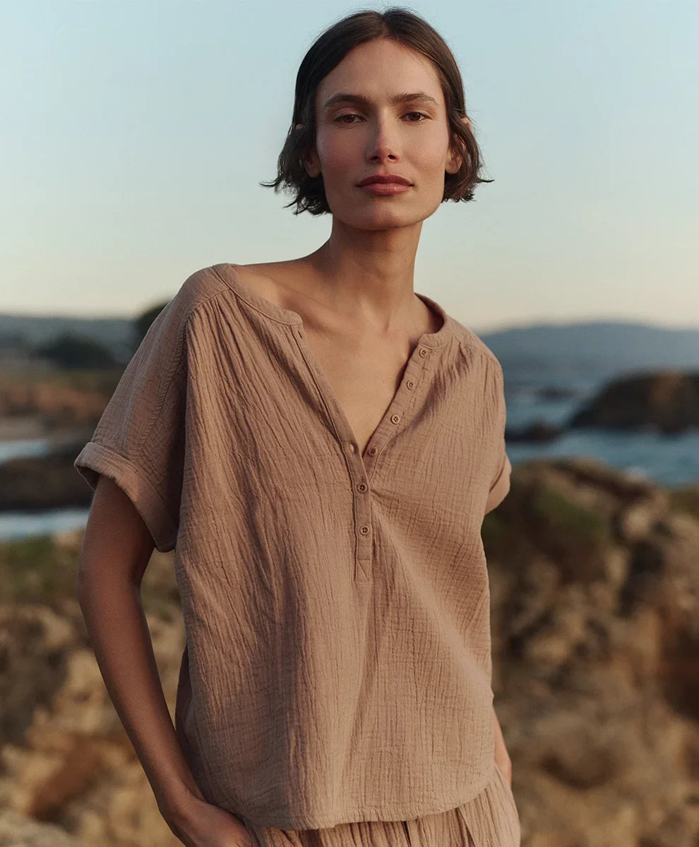 clearance coastal double gauze short sleeve popover