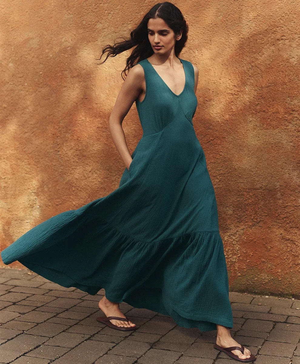 clearance coastal double gauze beach to brunch maxi dress
